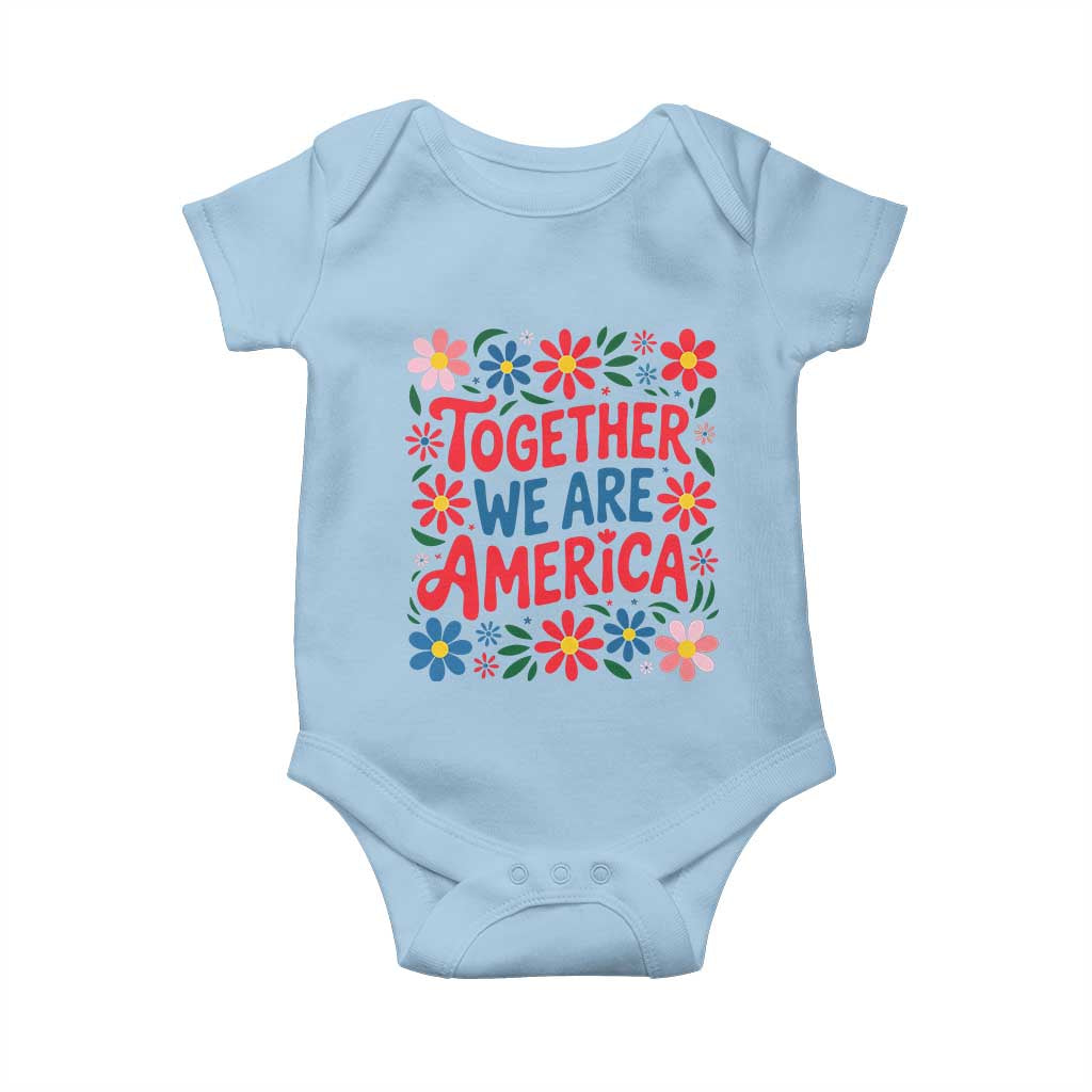 Together We Are America Floral Patriotic Baby Onesie Retro Red White and Blue Bunny Inspirational Quote
