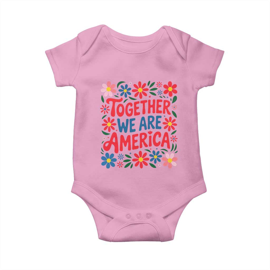 Together We Are America Floral Patriotic Baby Onesie Retro Red White and Blue Bunny Inspirational Quote