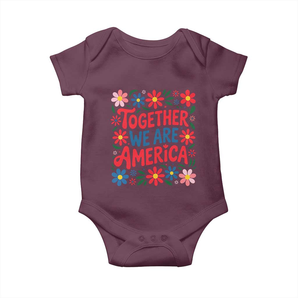 Together We Are America Floral Patriotic Baby Onesie Retro Red White and Blue Bunny Inspirational Quote