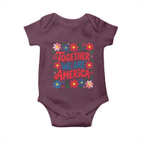 Together We Are America Floral Patriotic Baby Onesie Retro Red White and Blue Bunny Inspirational Quote