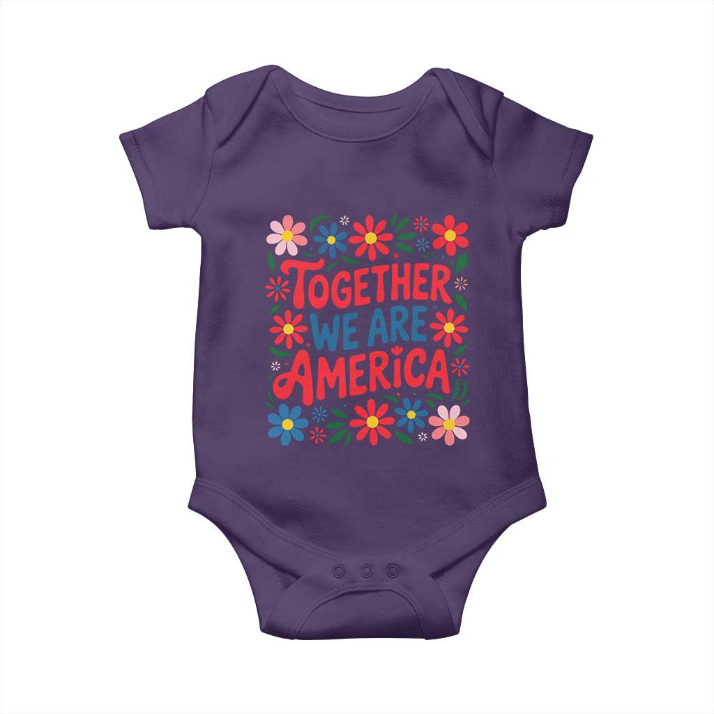 Together We Are America Floral Patriotic Baby Onesie Retro Red White and Blue Bunny Inspirational Quote