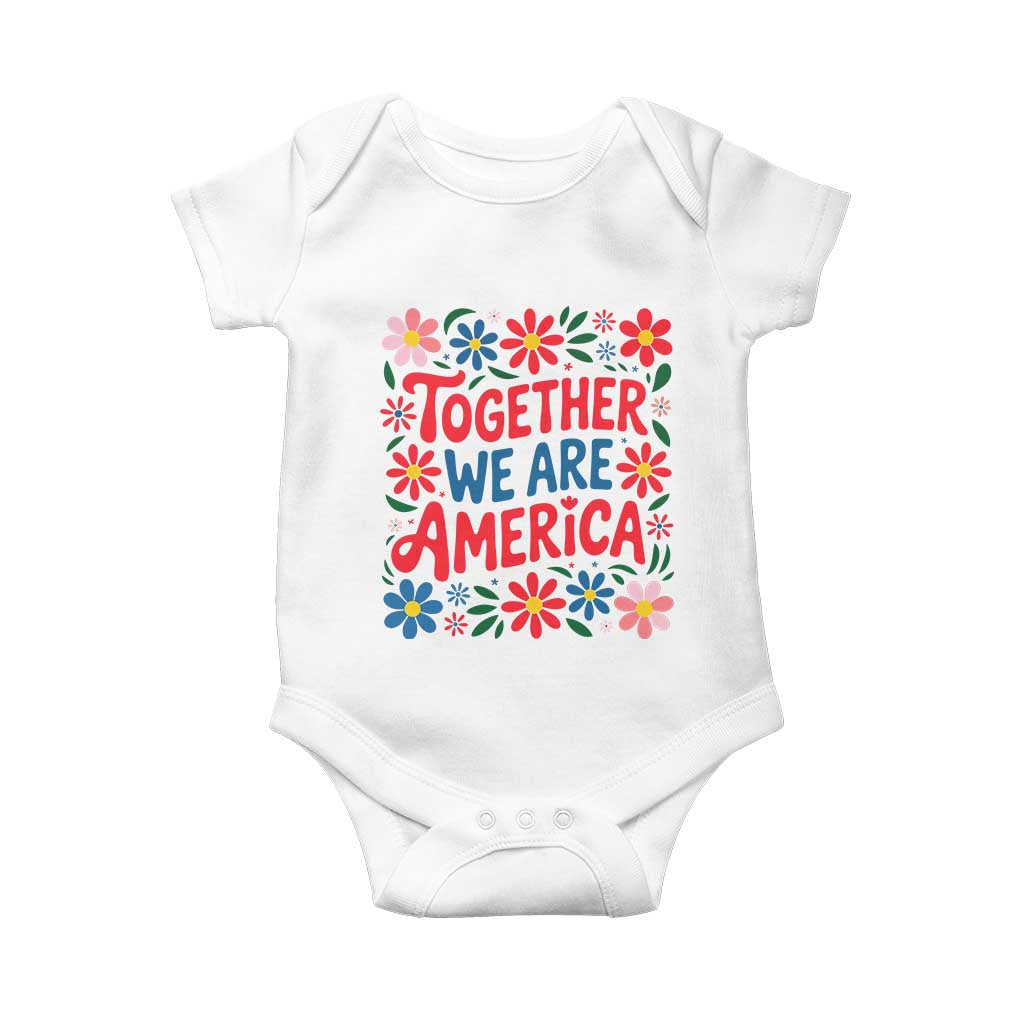Together We Are America Floral Patriotic Baby Onesie Retro Red White and Blue Bunny Inspirational Quote