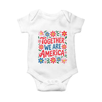 Together We Are America Floral Patriotic Baby Onesie Retro Red White and Blue Bunny Inspirational Quote