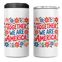 Together We Are America Floral Patriotic 4 in 1 Can Cooler Tumbler Retro Red White and Blue Bunny Inspirational Quote