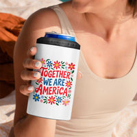 Together We Are America Floral Patriotic 4 in 1 Can Cooler Tumbler Retro Red White and Blue Bunny Inspirational Quote