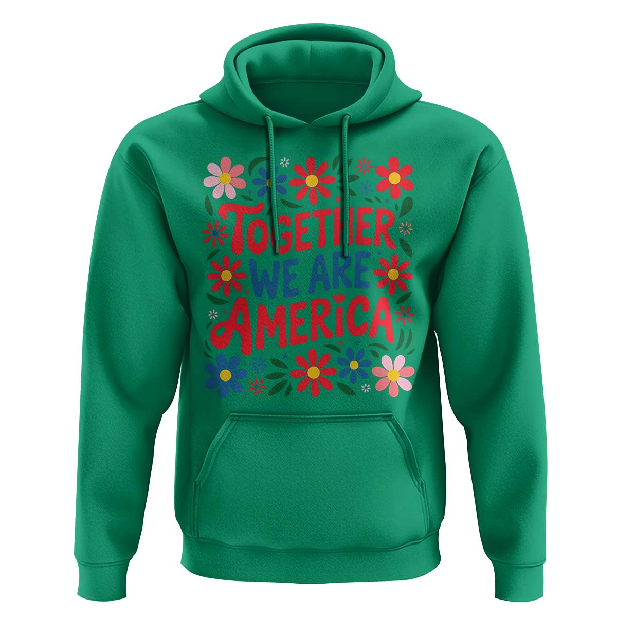 Together We Are America Floral Patriotic Hoodie Retro Red White and Blue Bunny Inspirational Quote
