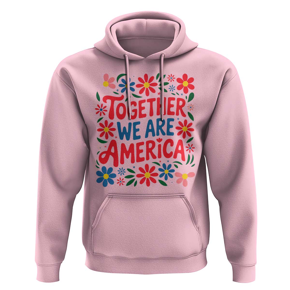 Together We Are America Floral Patriotic Hoodie Retro Red White and Blue Bunny Inspirational Quote