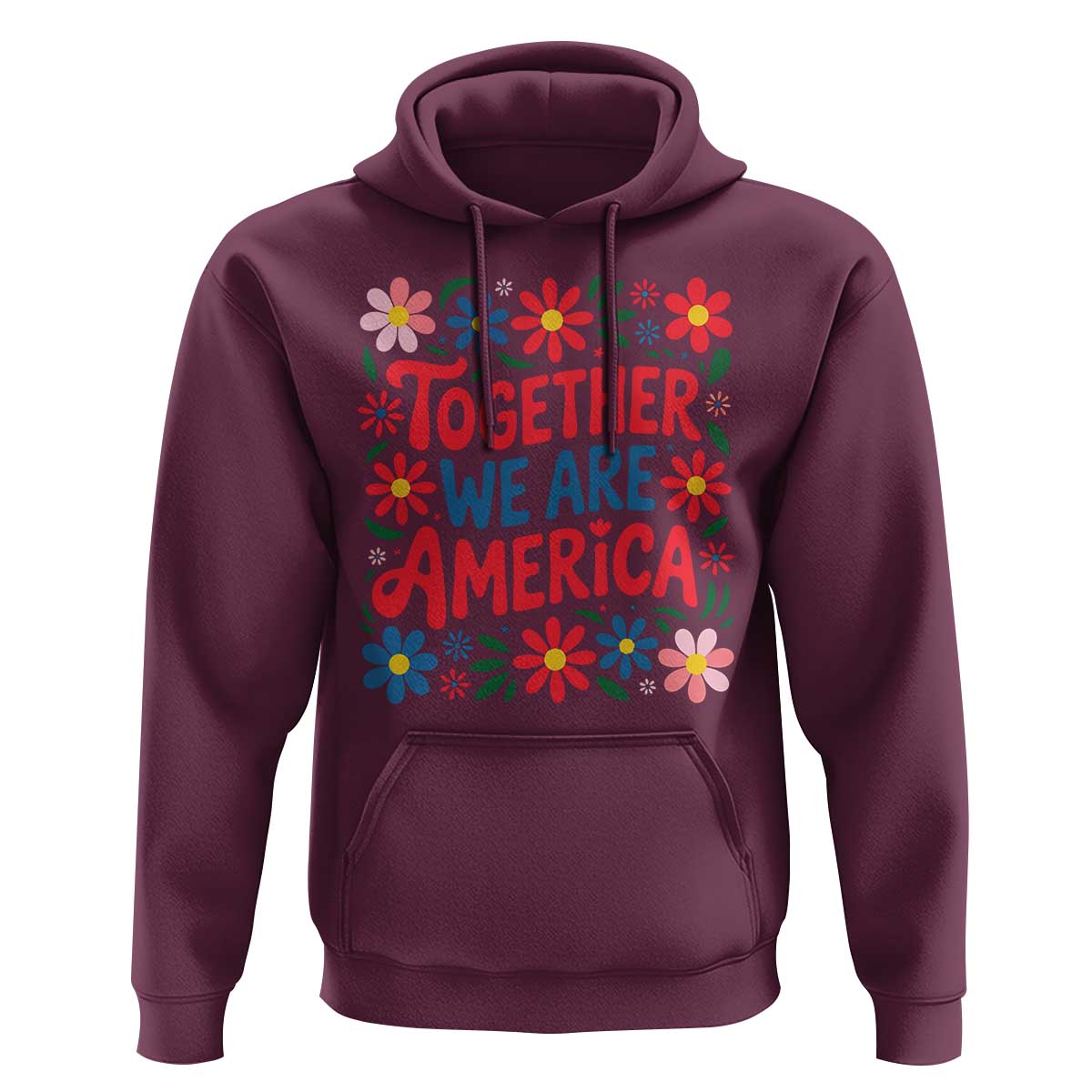Together We Are America Floral Patriotic Hoodie Retro Red White and Blue Bunny Inspirational Quote