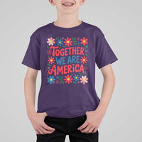 Together We Are America Floral Patriotic T Shirt For Kid Retro Red White and Blue Bunny Inspirational Quote