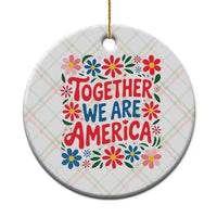 Together We Are America Floral Patriotic Ceramic Ornament Retro Red White and Blue Bunny Inspirational Quote