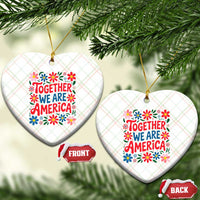 Together We Are America Floral Patriotic Ceramic Ornament Retro Red White and Blue Bunny Inspirational Quote