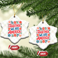 Together We Are America Floral Patriotic Ceramic Ornament Retro Red White and Blue Bunny Inspirational Quote