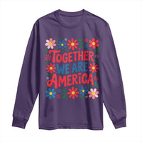 Together We Are America Floral Patriotic Long Sleeve Shirt Retro Red White and Blue Bunny Inspirational Quote