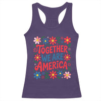 Together We Are America Floral Patriotic Racerback Tank Top Retro Red White and Blue Bunny Inspirational Quote