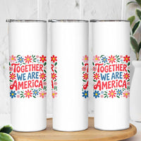 Together We Are America Floral Patriotic Skinny Tumbler Retro Red White and Blue Bunny Inspirational Quote