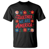 Together We Are America Floral Patriotic T Shirt Retro Red White and Blue Bunny Inspirational Quote