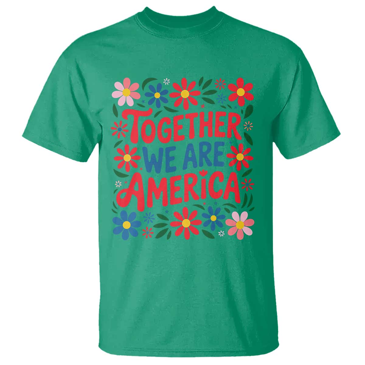 Together We Are America Floral Patriotic T Shirt Retro Red White and Blue Bunny Inspirational Quote