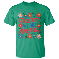 Together We Are America Floral Patriotic T Shirt Retro Red White and Blue Bunny Inspirational Quote