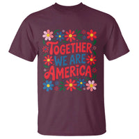 Together We Are America Floral Patriotic T Shirt Retro Red White and Blue Bunny Inspirational Quote