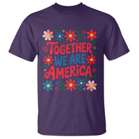 Together We Are America Floral Patriotic T Shirt Retro Red White and Blue Bunny Inspirational Quote
