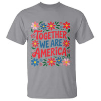Together We Are America Floral Patriotic T Shirt Retro Red White and Blue Bunny Inspirational Quote