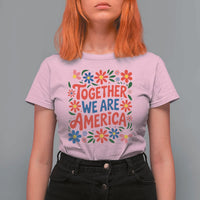 Together We Are America Floral Patriotic T Shirt For Women Retro Red White and Blue Bunny Inspirational Quote