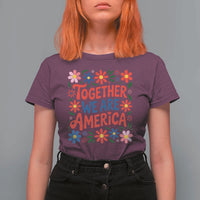 Together We Are America Floral Patriotic T Shirt For Women Retro Red White and Blue Bunny Inspirational Quote