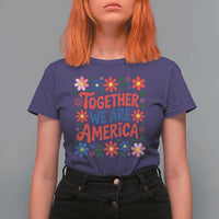 Together We Are America Floral Patriotic T Shirt For Women Retro Red White and Blue Bunny Inspirational Quote