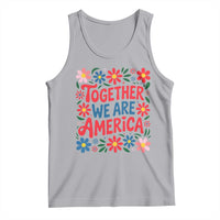 Together We Are America Floral Patriotic Tank Top Retro Red White and Blue Bunny Inspirational Quote