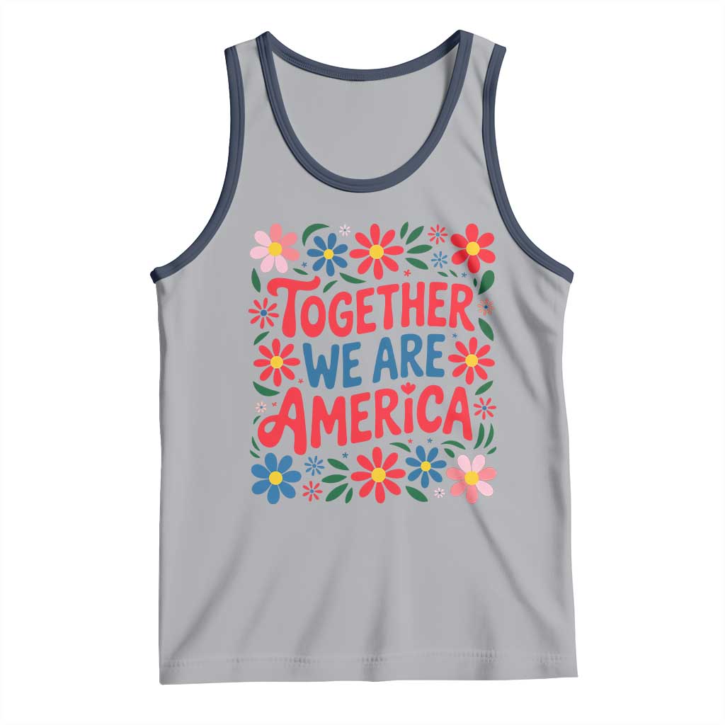 Together We Are America Floral Patriotic Tank Top Retro Red White and Blue Bunny Inspirational Quote