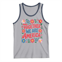 Together We Are America Floral Patriotic Tank Top Retro Red White and Blue Bunny Inspirational Quote