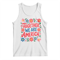 Together We Are America Floral Patriotic Tank Top Retro Red White and Blue Bunny Inspirational Quote