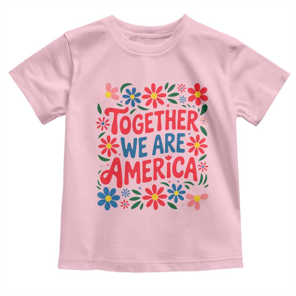 Together We Are America Floral Patriotic Toddler T Shirt Retro Red White and Blue Bunny Inspirational Quote