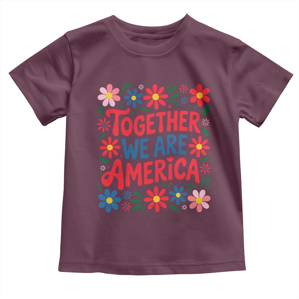 Together We Are America Floral Patriotic Toddler T Shirt Retro Red White and Blue Bunny Inspirational Quote