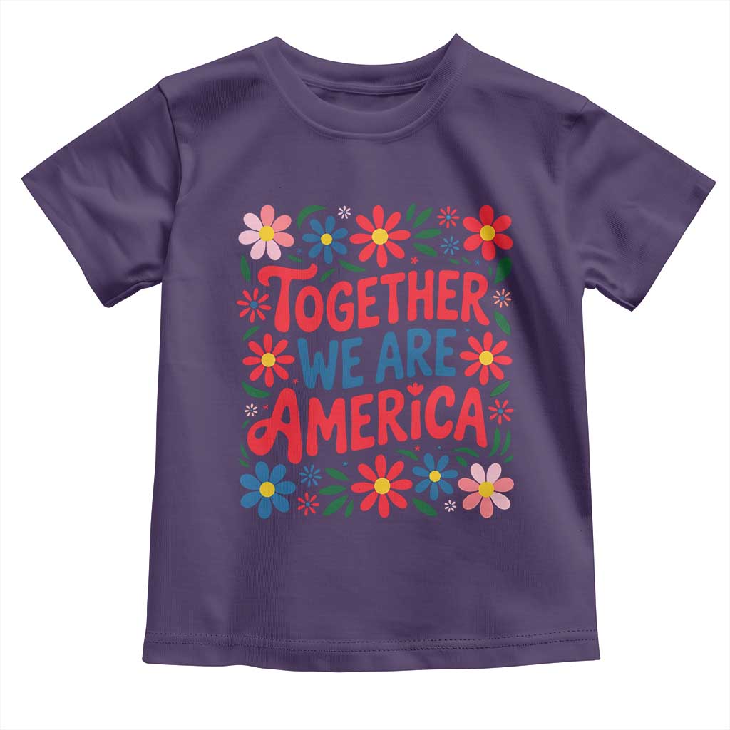 Together We Are America Floral Patriotic Toddler T Shirt Retro Red White and Blue Bunny Inspirational Quote