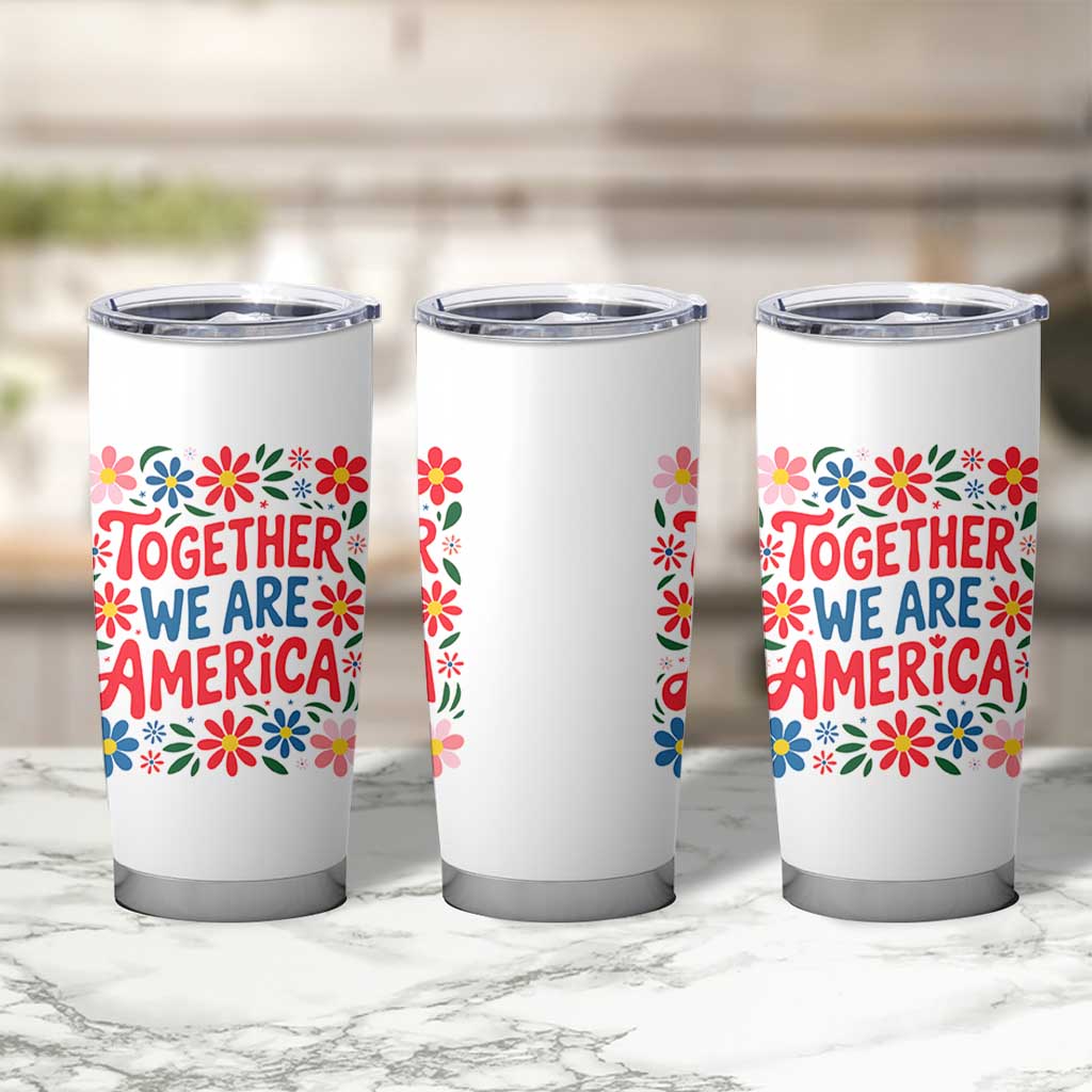 Together We Are America Floral Patriotic Tumbler Cup Retro Red White and Blue Bunny Inspirational Quote