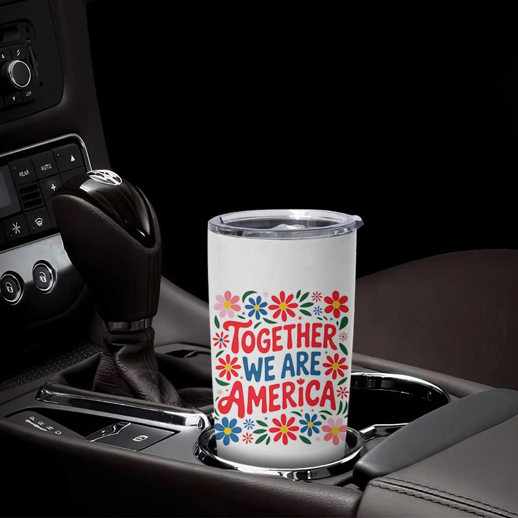 Together We Are America Floral Patriotic Tumbler Cup Retro Red White and Blue Bunny Inspirational Quote
