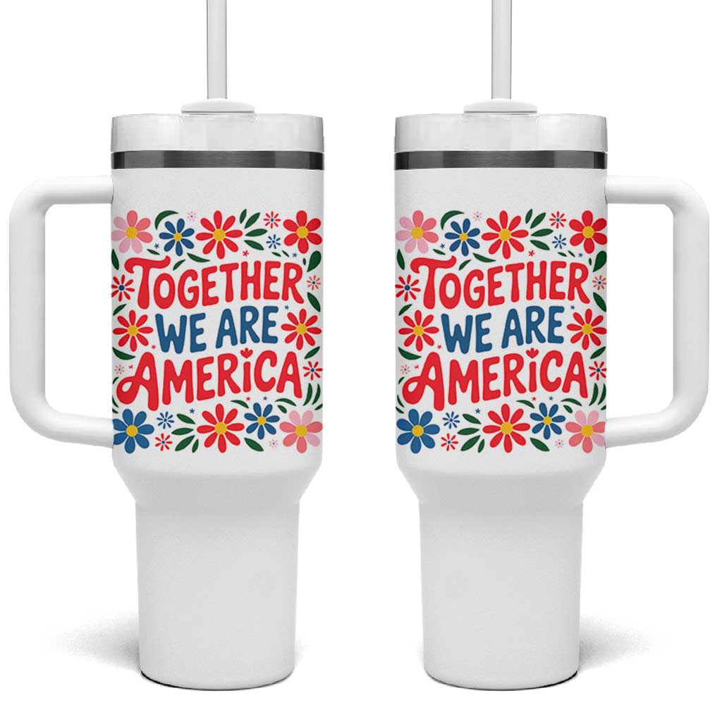 Together We Are America Floral Patriotic Tumbler With Handle Retro Red White and Blue Bunny Inspirational Quote