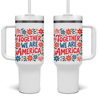 Together We Are America Floral Patriotic Tumbler With Handle Retro Red White and Blue Bunny Inspirational Quote