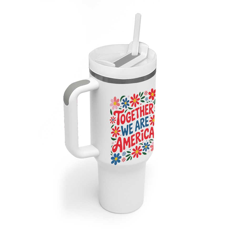 Together We Are America Floral Patriotic Tumbler With Handle Retro Red White and Blue Bunny Inspirational Quote