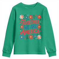 Together We Are America Floral Patriotic Youth Sweatshirt Retro Red White and Blue Bunny Inspirational Quote