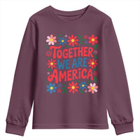 Together We Are America Floral Patriotic Youth Sweatshirt Retro Red White and Blue Bunny Inspirational Quote