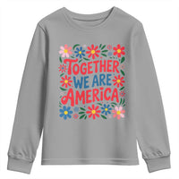 Together We Are America Floral Patriotic Youth Sweatshirt Retro Red White and Blue Bunny Inspirational Quote