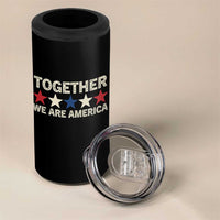 Together We Are America Patriotic Unity 4 in 1 Can Cooler Tumbler Vintage Red White Blue Stars Bunny Inspirational Quote