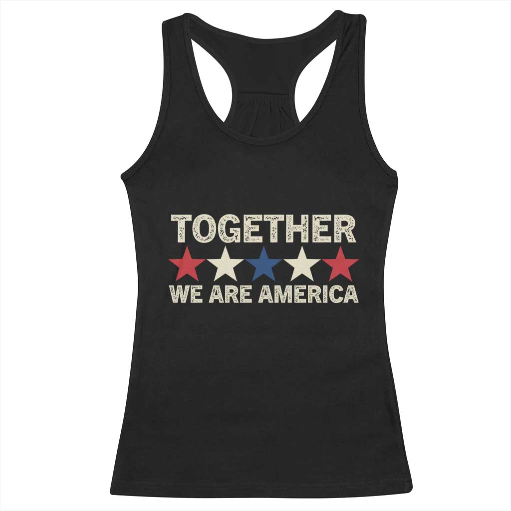 Together We Are America Patriotic Unity Racerback Tank Top Vintage Red White Blue Stars Bunny Inspirational Quote