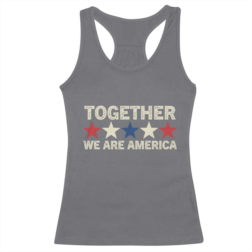 Together We Are America Patriotic Unity Racerback Tank Top Vintage Red White Blue Stars Bunny Inspirational Quote