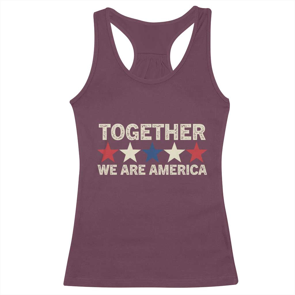 Together We Are America Patriotic Unity Racerback Tank Top Vintage Red White Blue Stars Bunny Inspirational Quote