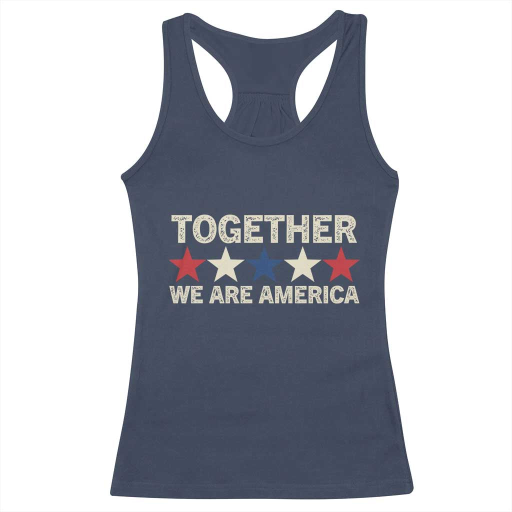 Together We Are America Patriotic Unity Racerback Tank Top Vintage Red White Blue Stars Bunny Inspirational Quote