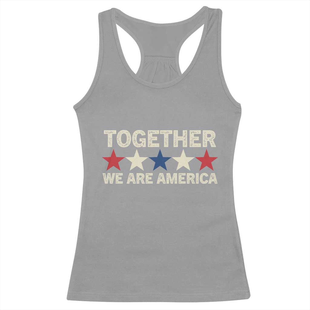 Together We Are America Patriotic Unity Racerback Tank Top Vintage Red White Blue Stars Bunny Inspirational Quote