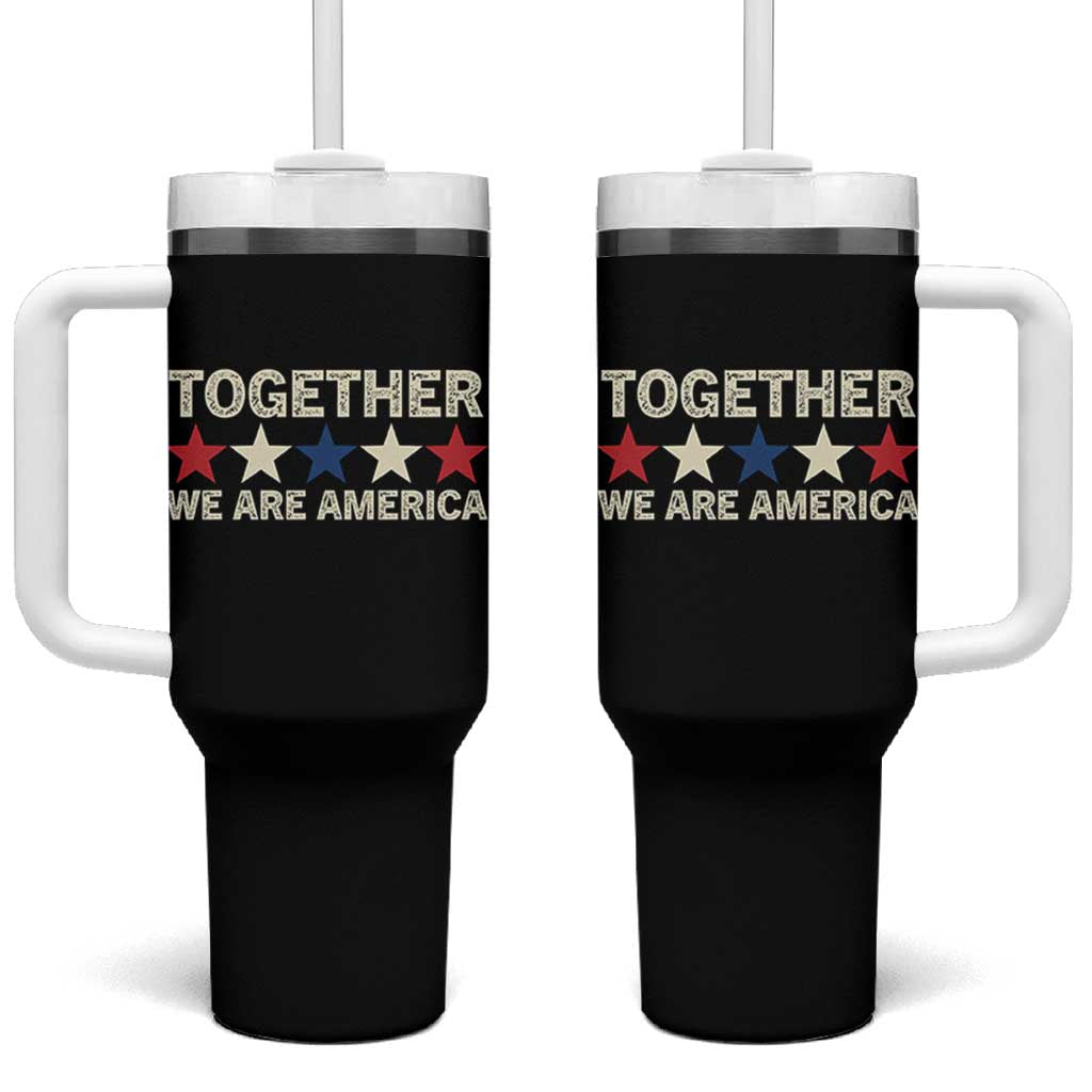 Together We Are America Patriotic Unity Tumbler With Handle Vintage Red White Blue Stars Bunny Inspirational Quote